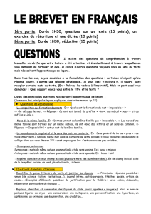 1ère partie. Durée 1H30, questions sur un texte (15 points), un