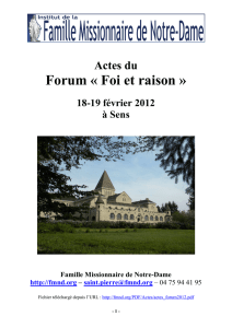 Actes du Forum Foi et Raison - Famille Missionnaire de Notre-Dame