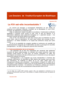Les Dossiers de l`Institut Européen de Bioéthique La FIV est