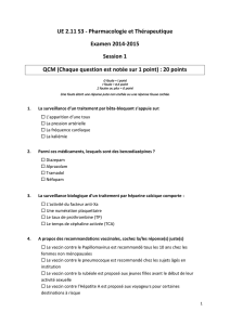 UE 2.11 S3 - Pharmacologie et Thérapeutique Examen 2014
