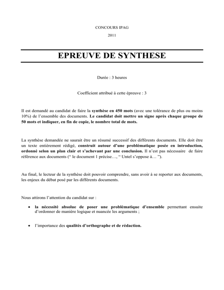 EPREUVE DE SYNTHESE