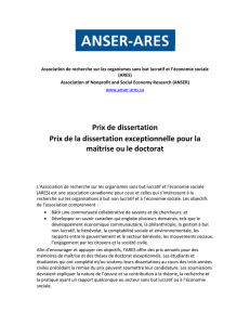 Prix de dissertation Prix de la dissertation - ANSER-ARES