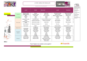 Menu cantine Secondaire