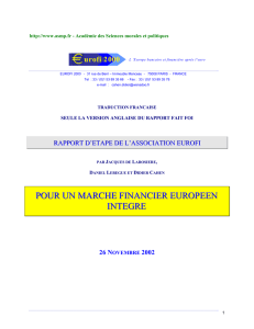 POUR UN MARCHE FINANCIER EUROPEEN INTEGRE