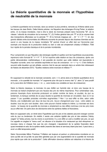 La th&eacute;orie quantitative de la monnaie et l`hypoth&egrave;se de neutralit&eacute; de