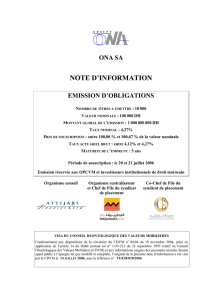 ONA: Emprunt obligataire - Emission d`obligations ordinaires