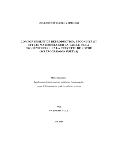 comportement de reproduction, fécondité et effets maternels sur la