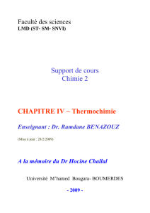 Support de cours Chimie 2 CHAPITRE IV – Thermochimie