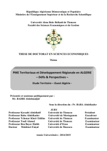 PME Territoriaux et Développement Régionale en ALGERIE – Défis