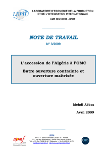 L`accession de l`Algérie à l`OMC : Entre ouverture - IEIM-UQAM