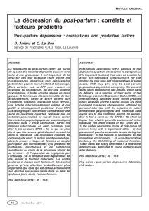 La dépression du post-partum : corrélats et facteurs prédictifs
