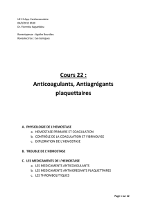 Cours 22 : Anticoagulants, Antiagrégants plaquettaires