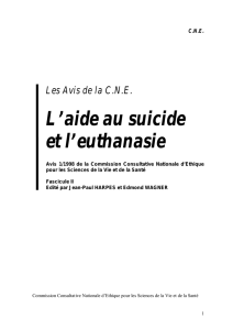 Avis 1998.1: L`aide au suicide et l`euthanasie