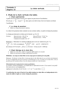 Terminale S Chapitre 10 La chute verticale. I. Etude de la chute