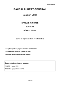 Sujet officiel complet du bac ES-L Sciences (1ère) 2014