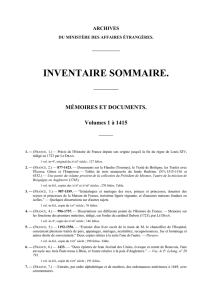 Mémoires et documents - France - volume 1 à