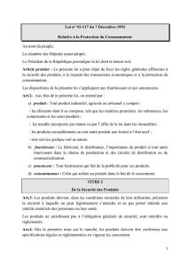 Loi n° 92-117 du 7 Décembre 1992 Relative à la Protection du