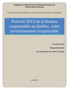 Portrait 2013 de la finance responsable au Québec