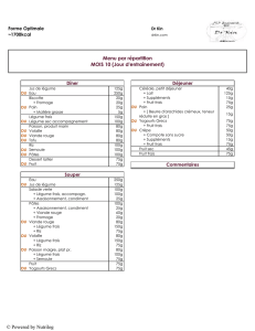 Menu par répartition MOIS 10 (Jour d`entraînement