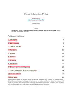 Résumé de la syntaxe Python pdfauthor=Xavier Dupré pdfsubject