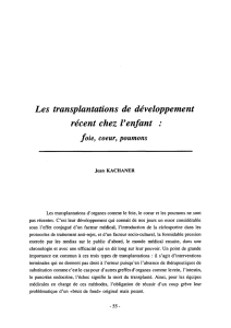 Les transplantations de développement récent chez l`enfant :