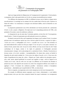 Commentaire du programme de grammaire et d`orthographe