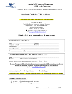 Dossier de Candidature MASTER 1 - Faculté des Lettres, Langues