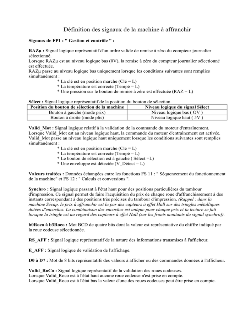 Définition Des Signaux De La Machine à Affranchir