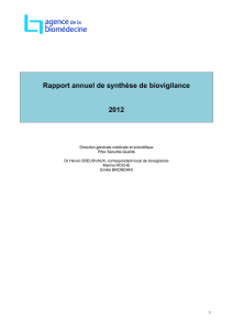 Rapport biovigilance 2012 - Agence de la biomédecine