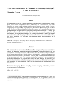 Liens entre tertiarisation de l`économie et découplage écologique1