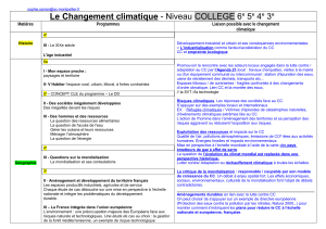 Le Changement climatique - Niveau COLLEGE 6e 5e 4e 3e