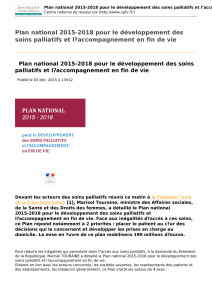 Plan national 2015-2018 pour le développement des soins palliatifs