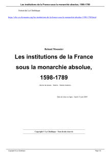 Les institutions de la France sous la monarchie absolue, 1598-1789