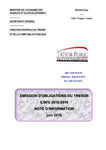 EMISSION D`OBLIGATIONS DU TRESOR 5,50% 2016