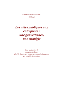 Les aides publiques aux entreprises : une gouvernance, une stratégie