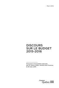 Budget 2015-2016 - Discours sur le budget