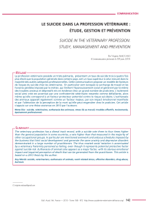 LE SUICIDE DANS LA PROFESSION VÉTÉRINAIRE : ÉTUDE