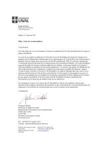 Québec, le 7 janvier 2011 Objet : Lettre de recommandation À qui