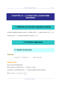 chapitre 10 : la fonction logarithme neperien