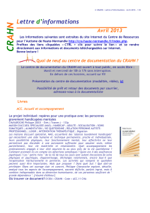 Avril 2013 - Association Nationale Centres Ressources Autisme