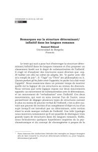 Remarques sur la structure déterminant/ infinitif dans