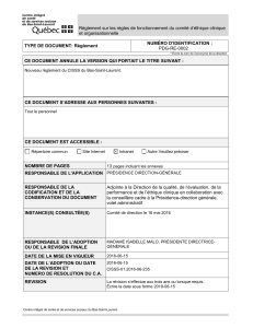 Règlement sur les règles de fonctionnement du comité d