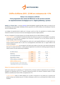Chiffre d`affaires 2015 : 23 M€ en croissance de +11%