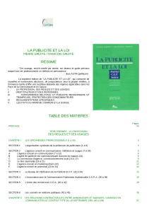 la publicite et la loi resume table des matieres