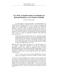 Vie, désir et négation dans les ontologies de Renaud Barbaras et de