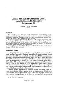 Lecluse-ren Euskal Gramatika (1826). Euskalaritza`re,n Historiarako