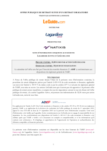 Note d`information conjointe à Lagardère Active et LeGuide.com
