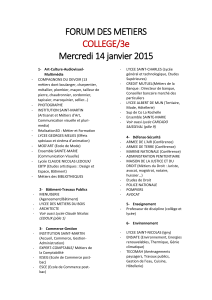 FORUM DES METIERS COLLEGE/3e Mercredi 14 janvier 2015