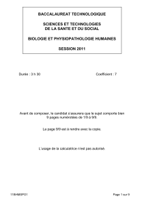 Sujet du bac ST2S Bio et Physiopathologie Humaine 2011