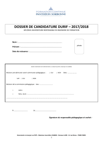 DOSSIER DE CANDIDATURE DURIF – 2017/2018